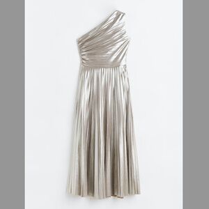 H&M Silver shimmering metallic One-shoulder pleated dress